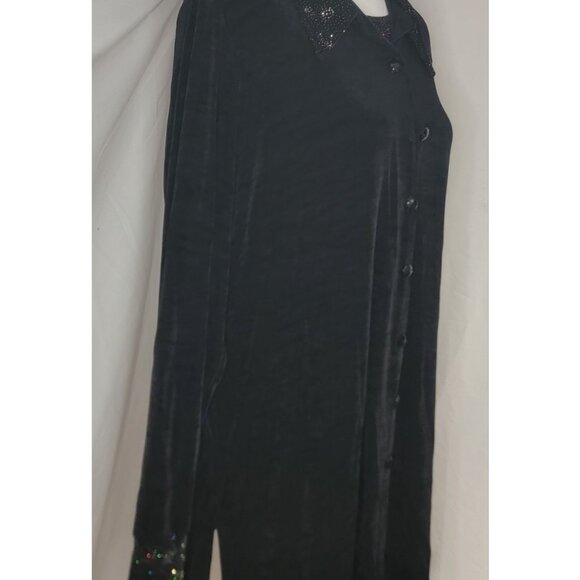 Whimsigoth Womens XL Black Shimmer Knit Blouse w/ Light Jacket Stretch Career - Picture 5 of 9